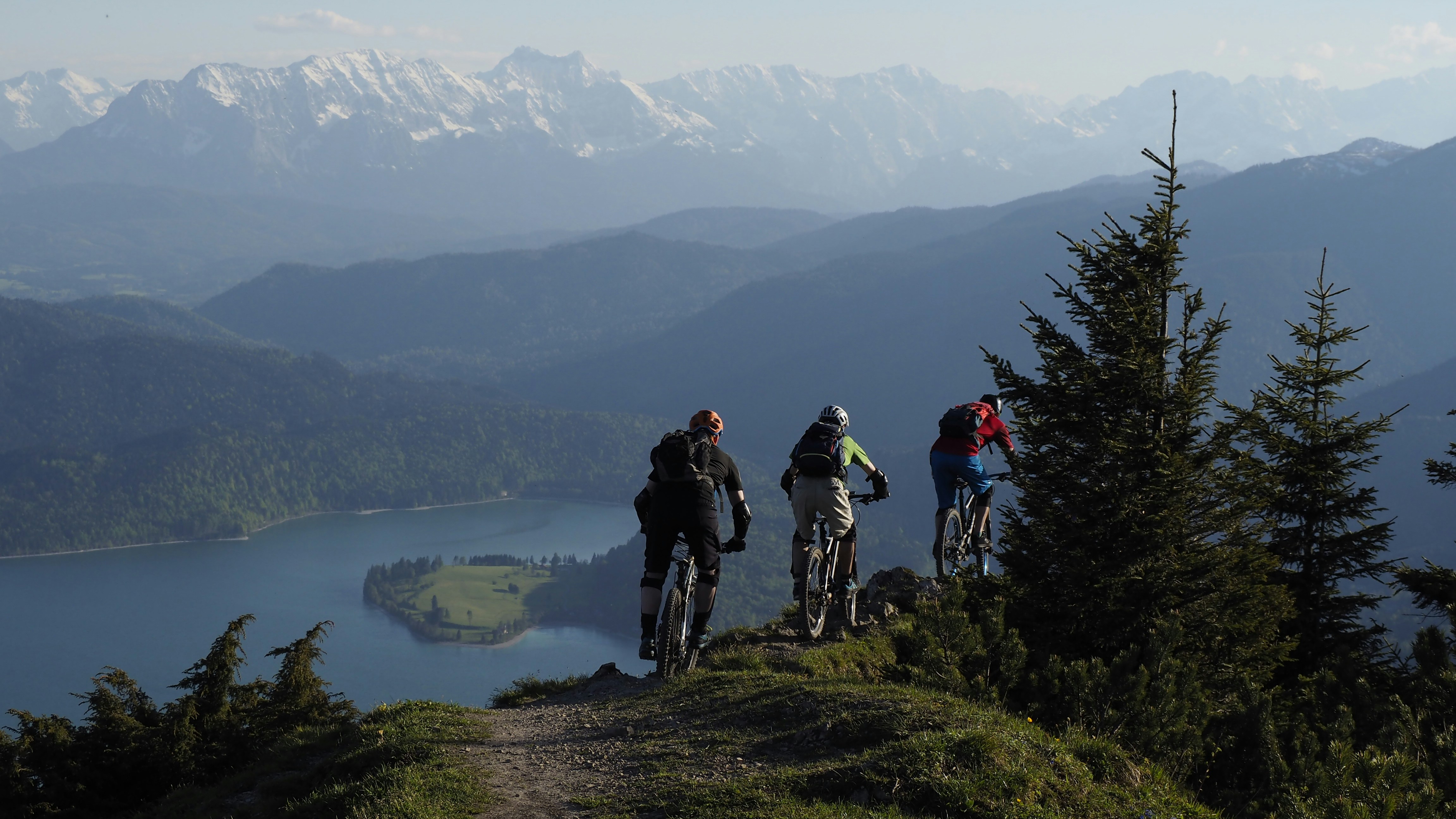 Three riders enjoying a shred.