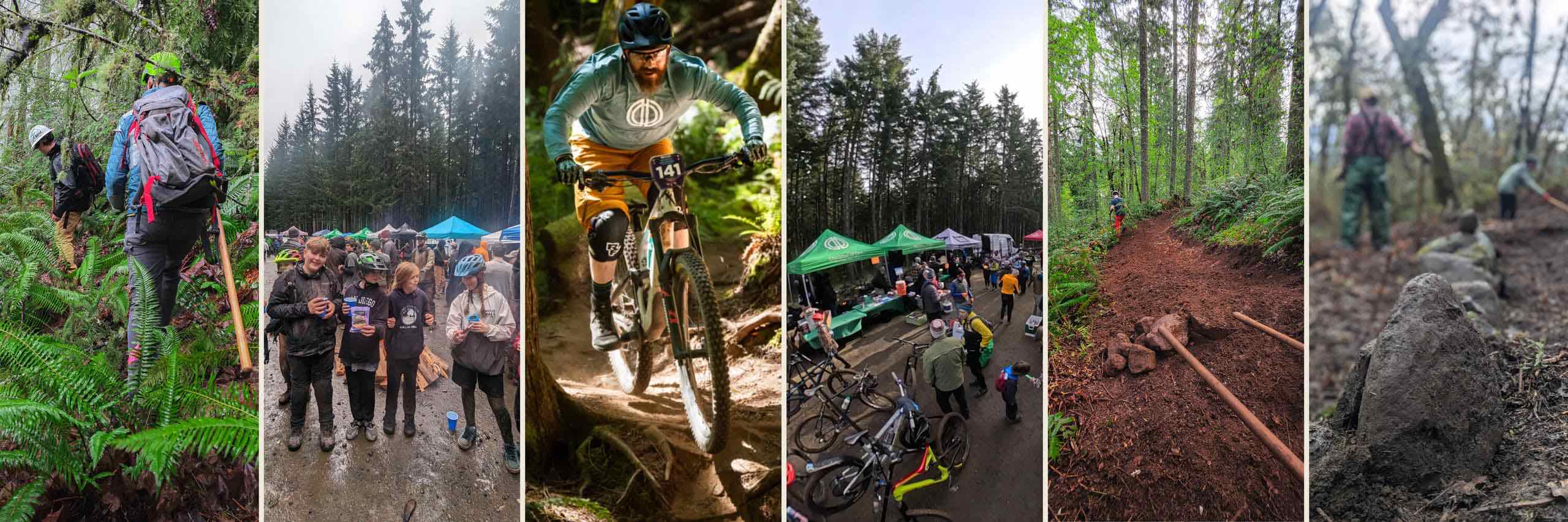 DoD trailwork, riding, community events, and trail building scenes